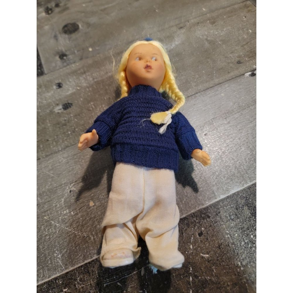 Western Germany blond doll girl toy figure pigtails winter blue